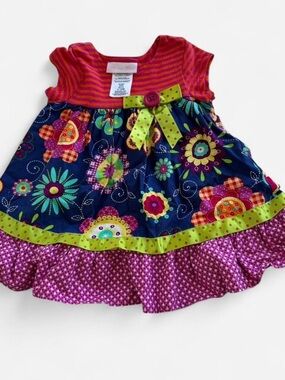 Bonnie Baby Pink, Navy & Lime Floral Bow Dress